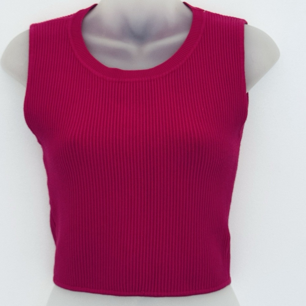 HOUSE OF HARLOW Top Womens M Pink Ribbed Knit Cropped Tank Top Preppy Academia